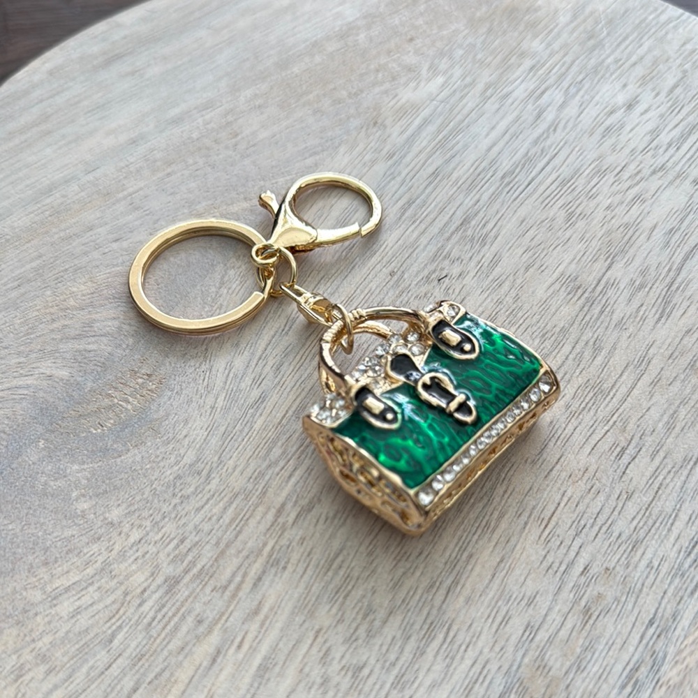 Fashion NWOT Green and Gold Handbag Keychain/ Bag Charm